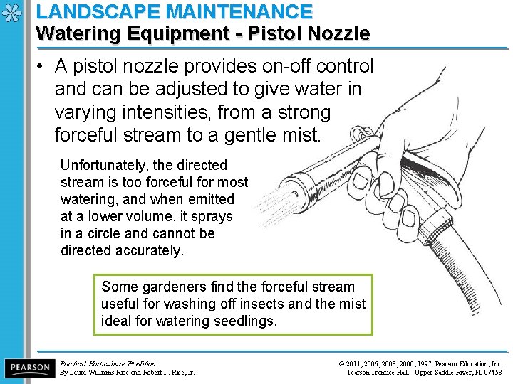 LANDSCAPE MAINTENANCE Watering Equipment - Pistol Nozzle • A pistol nozzle provides on-off control