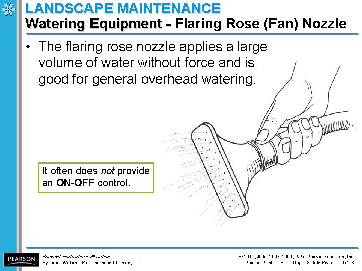 LANDSCAPE MAINTENANCE Watering Equipment - Flaring Rose (Fan) Nozzle Watering Equipment - • The