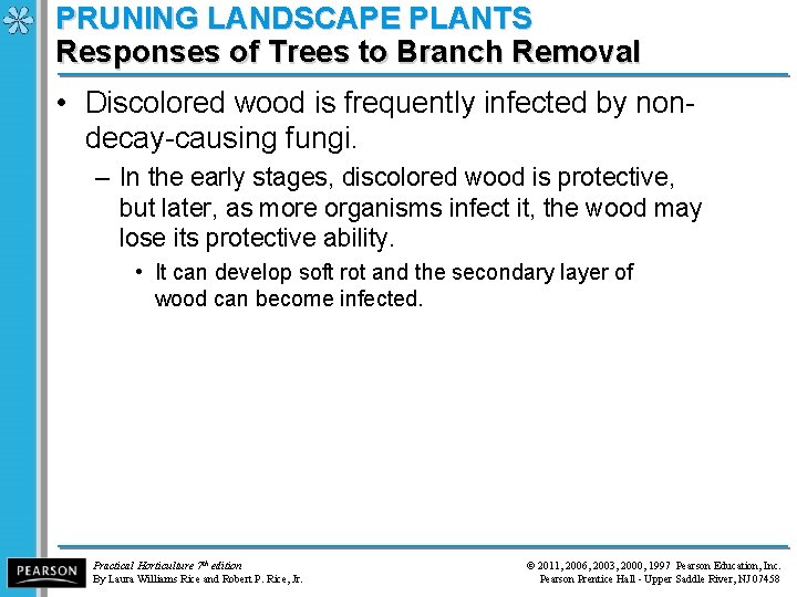 PRUNING LANDSCAPE PLANTS Responses of Trees to Branch Removal • Discolored wood is frequently