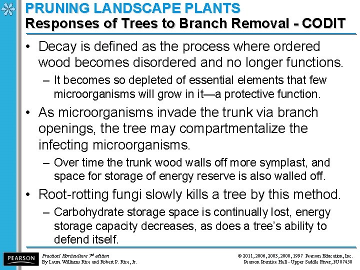 PRUNING LANDSCAPE PLANTS Responses of Trees to Branch Removal - CODIT • Decay is