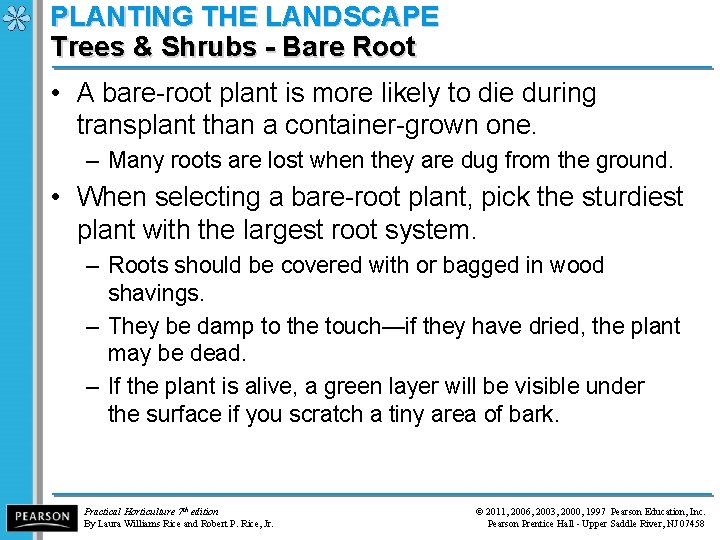 PLANTING THE LANDSCAPE Trees & Shrubs - Bare Root • A bare-root plant is
