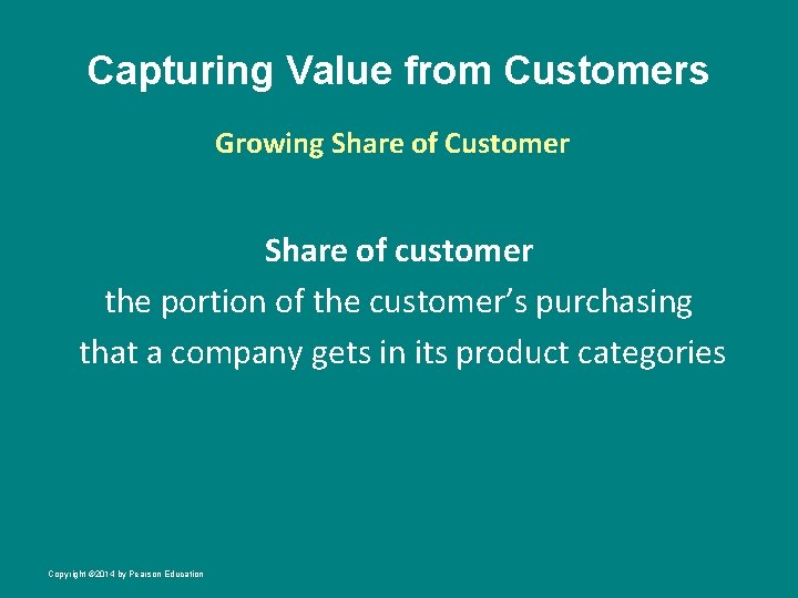 Capturing Value from Customers Growing Share of Customer Share of customer the portion of