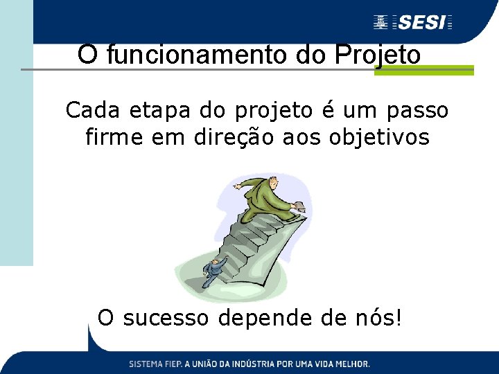 O funcionamento do Projeto Cada etapa do projeto é um passo firme em direção