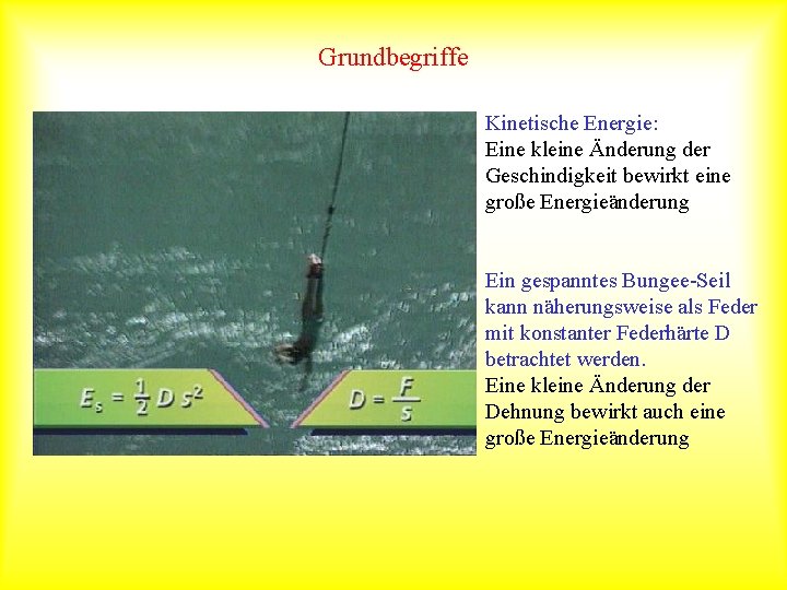 Grundbegriffe Kinetische Energie: Eine kleine Änderung der Geschindigkeit bewirkt eine große Energieänderung Ein gespanntes