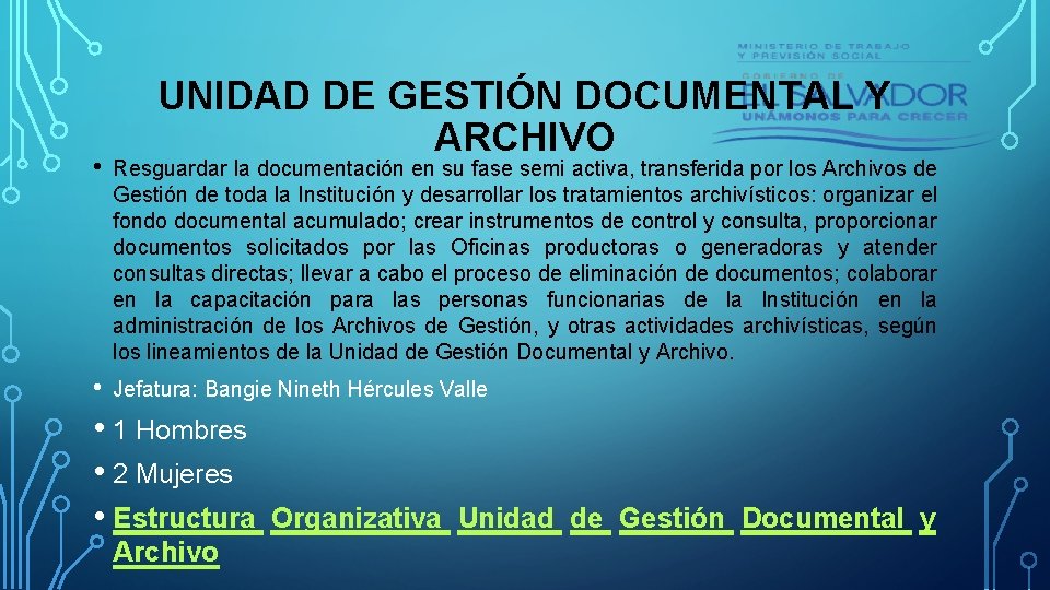 UNIDAD DE GESTIÓN DOCUMENTAL Y ARCHIVO • Resguardar la documentación en su fase semi