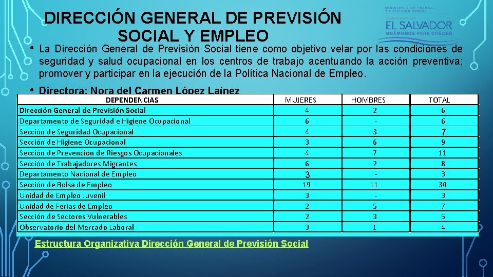 DIRECCIÓN GENERAL DE PREVISIÓN SOCIAL Y EMPLEO • La Dirección General de Previsión Social