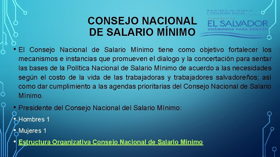 CONSEJO NACIONAL DE SALARIO MÍNIMO • El Consejo Nacional de Salario Mínimo tiene como