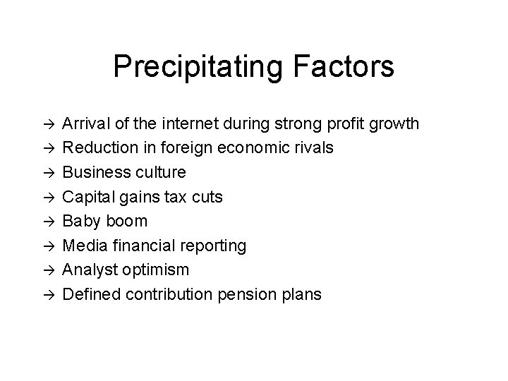 Precipitating Factors à à à à Arrival of the internet during strong profit growth