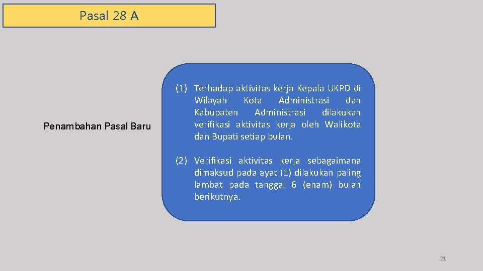 Pasal 28 A Penambahan Pasal Baru (1) Terhadap aktivitas kerja Kepala UKPD di Wilayah