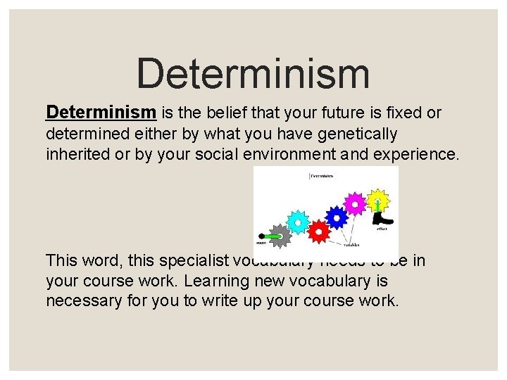 Determinism is the belief that your future is fixed or determined either by what