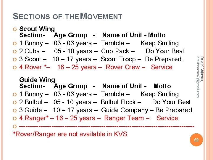 SECTIONS OF THE MOVEMENT Guide Wing Section- Age Group - Name of Unit -