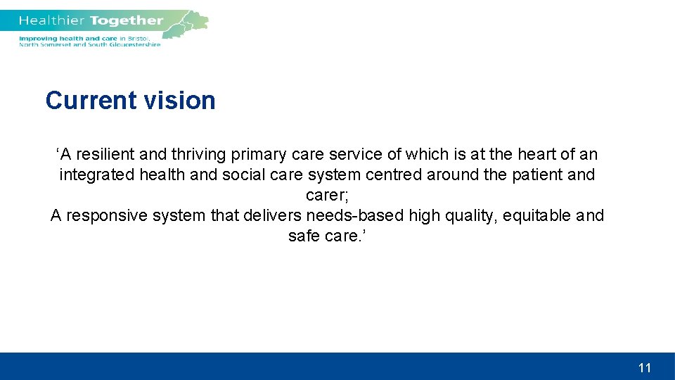 Current vision ‘A resilient and thriving primary care service of which is at the