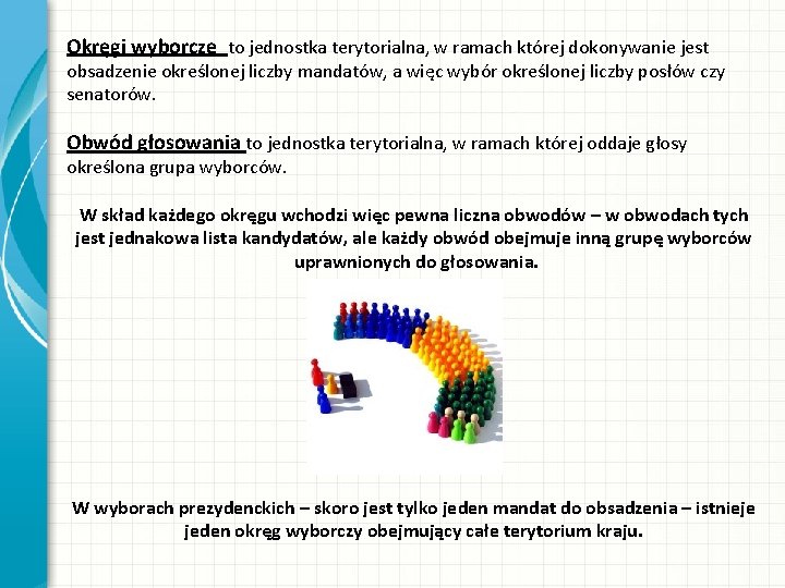 Okręgi wyborcze to jednostka terytorialna, w ramach której dokonywanie jest obsadzenie określonej liczby mandatów,