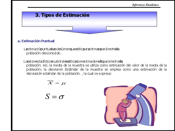 Inferencia Estadistica 3. Tipos de Estimación a. Estimación Puntual La estimación puntual es un