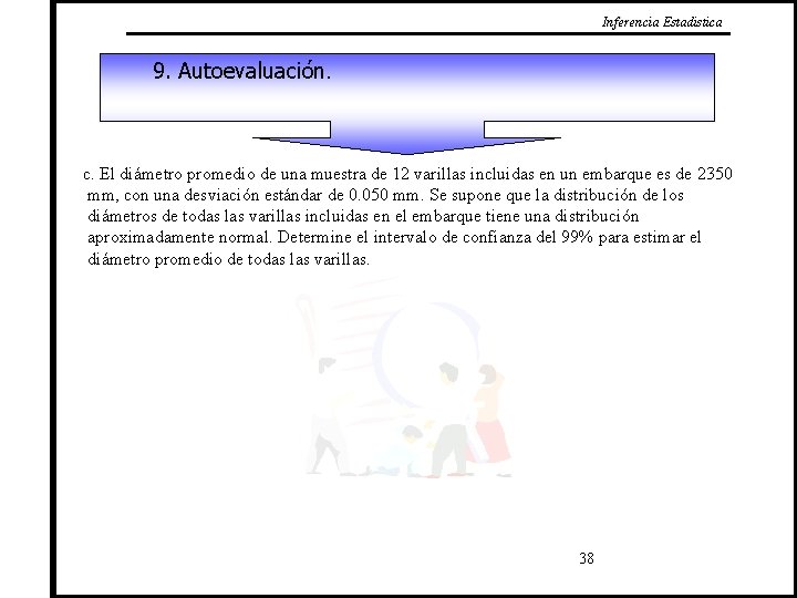 Inferencia Estadistica 9. Autoevaluación. c. El diámetro promedio de una muestra de 12 varillas