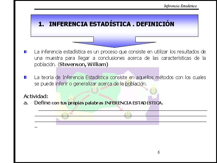 Inferencia Estadistica 1. INFERENCIA ESTADÍSTICA. DEFINICIÓN La inferencia estadística es un proceso que consiste