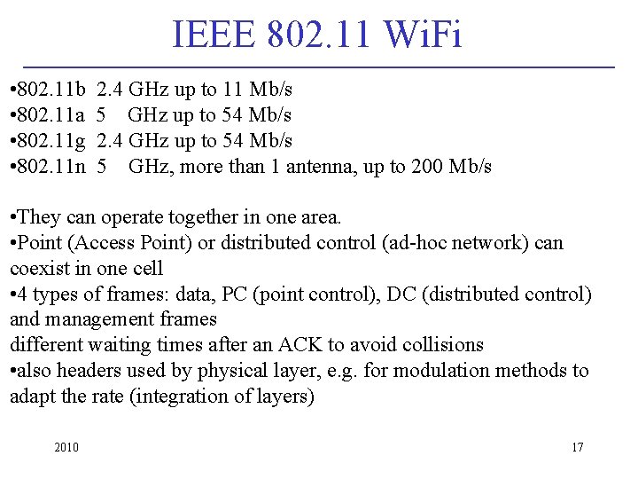 IEEE 802. 11 Wi. Fi • 802. 11 b • 802. 11 a •