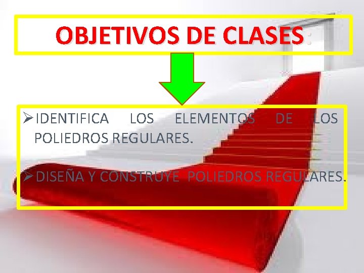 OBJETIVOS DE CLASES: ØIDENTIFICA LOS ELEMENTOS POLIEDROS REGULARES. DE LOS ØDISEÑA Y CONSTRUYE POLIEDROS