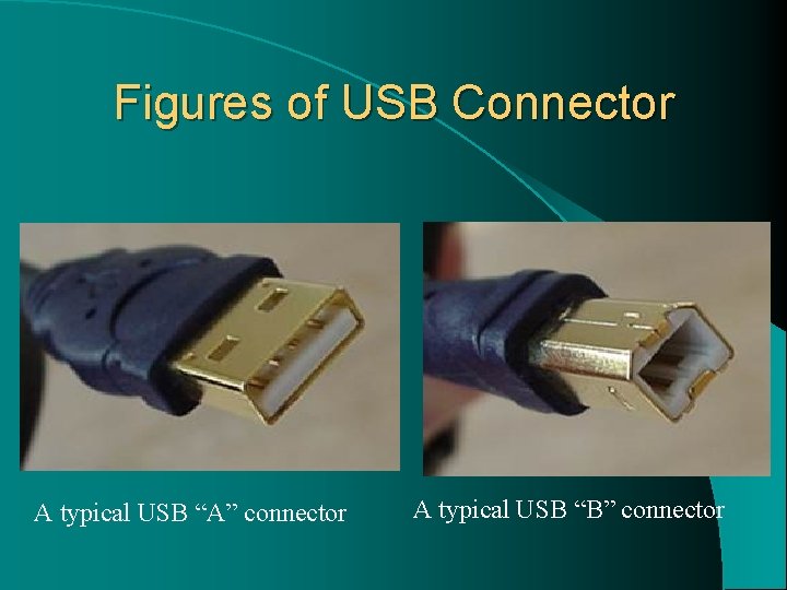 Figures of USB Connector A typical USB “A” connector A typical USB “B” connector