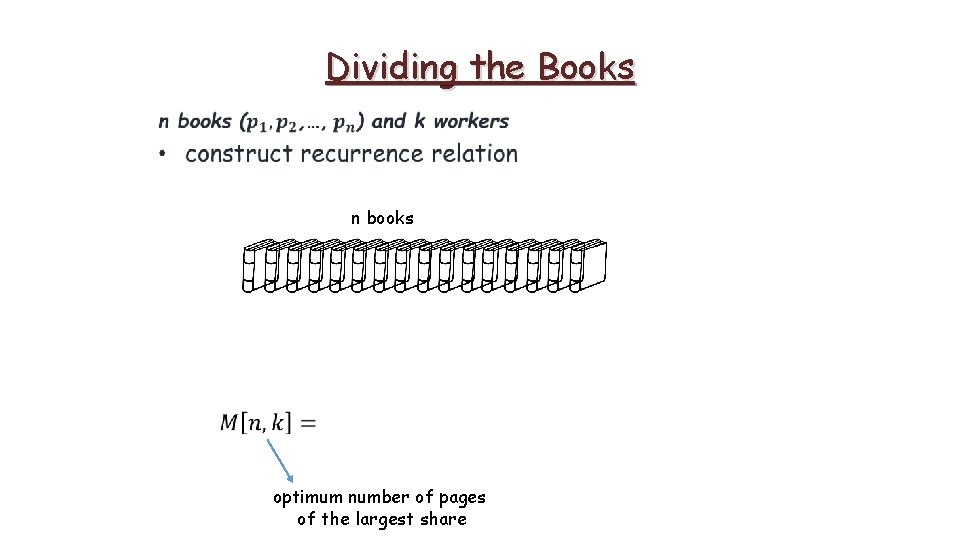 Dividing the Books n books optimum number of pages of the largest share 