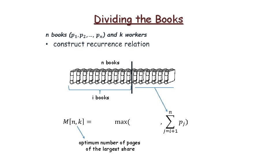 Dividing the Books n books i books optimum number of pages of the largest