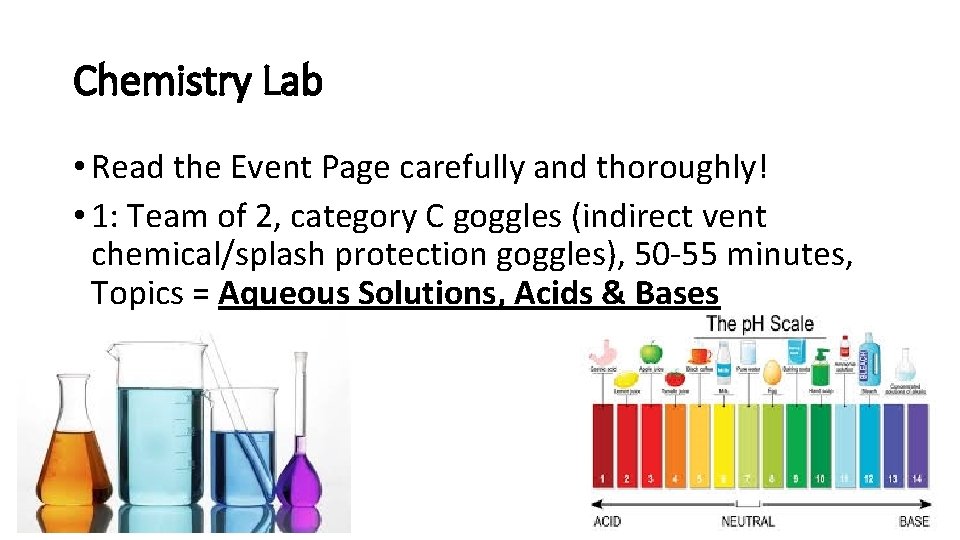 Chemistry Lab • Read the Event Page carefully and thoroughly! • 1: Team of