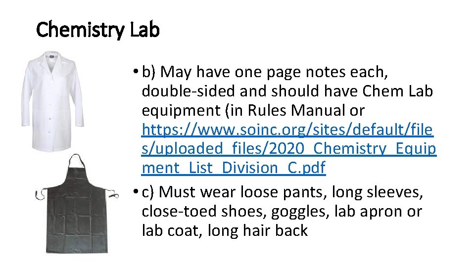 Chemistry Lab • b) May have one page notes each, double-sided and should have