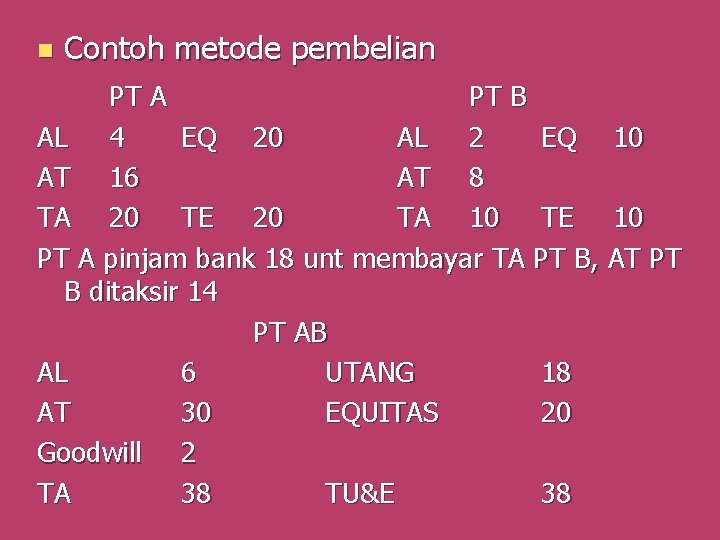 n Contoh metode pembelian PT A PT B AL 4 EQ 20 AL 2