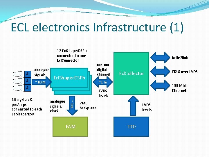 ECL electronics Infrastructure (1) analogue signals ~10 m PA PA PA 12 Ecl. Shaper.