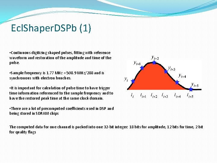 Ecl. Shaper. DSPb (1) • Continuous digitizing shaped pulses, fitting with reference waveform and