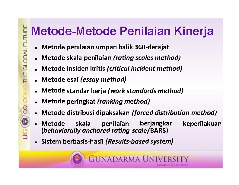 Metode-Metode Penilaian Kinerja Metode penilaian umpan balik 360 -derajat Metode skala penilaian (rating scales