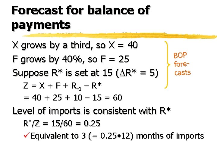 Forecast for balance of payments X grows by a third, so X = 40