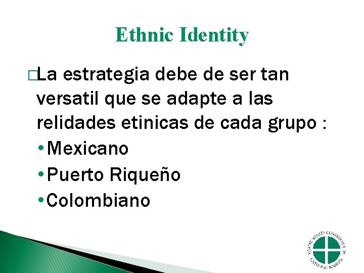 Ethnic Identity �La estrategia debe de ser tan versatil que se adapte a las