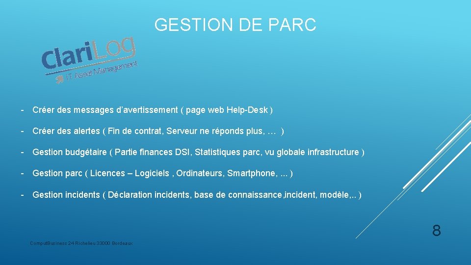 GESTION DE PARC - Créer des messages d’avertissement ( page web Help-Desk ) -