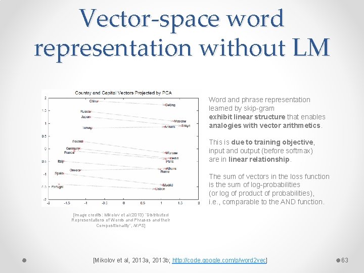 Vector-space word representation without LM Word and phrase representation learned by skip-gram exhibit linear