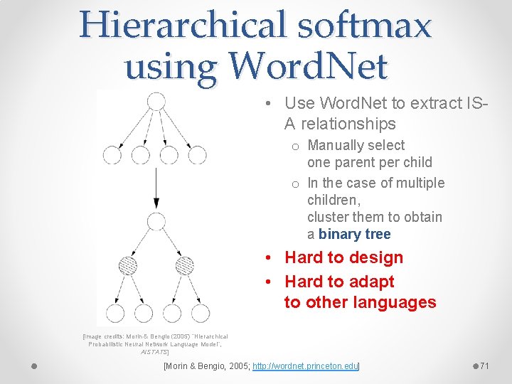 Hierarchical softmax using Word. Net • Use Word. Net to extract ISA relationships o