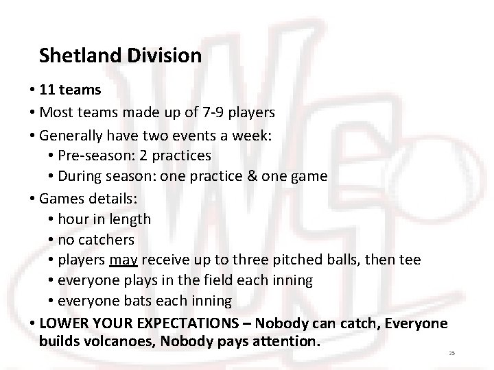 Shetland Division • 11 teams • Most teams made up of 7 -9 players
