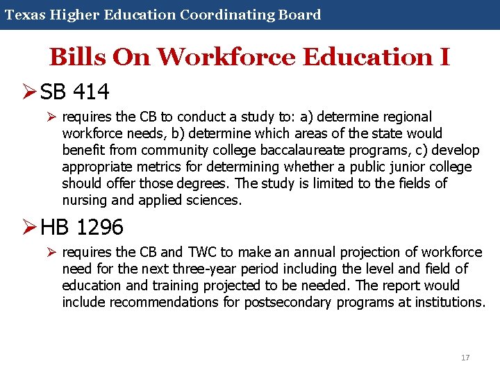 Core Curriculum 2014 Texas Higher Education Coordinating Board Bills On Workforce Education I Ø
