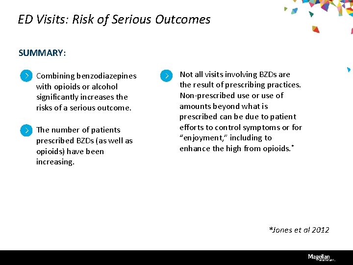 ED Visits: Risk of Serious Outcomes SUMMARY: Combining benzodiazepines with opioids or alcohol significantly