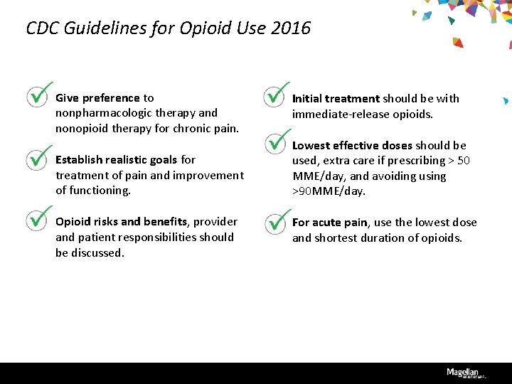 CDC Guidelines for Opioid Use 2016 Give preference to nonpharmacologic therapy and nonopioid therapy