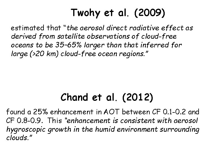 Twohy et al. (2009) estimated that “the aerosol direct radiative effect as derived from