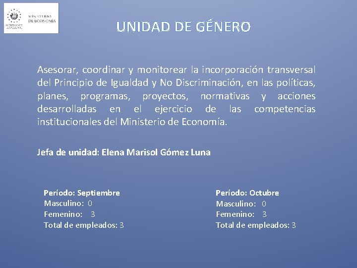 UNIDAD DE GÉNERO Asesorar, coordinar y monitorear la incorporación transversal del Principio de Igualdad