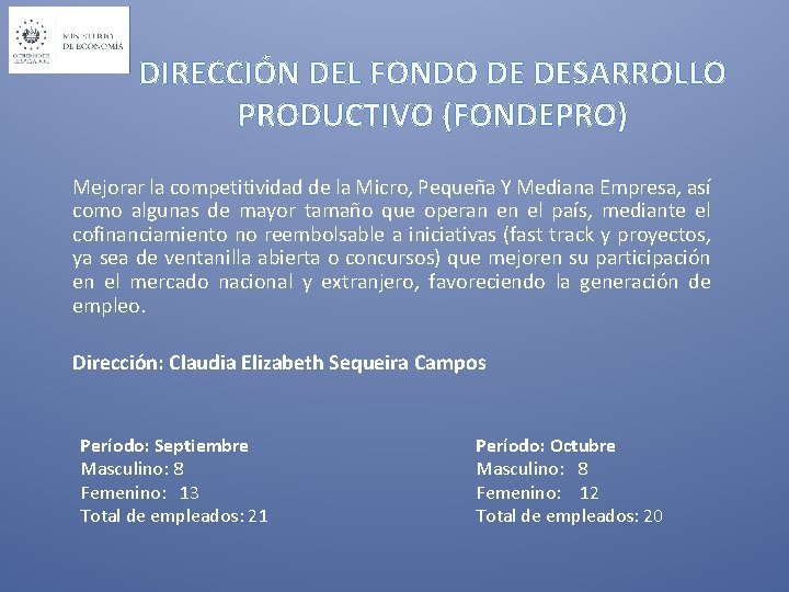 DIRECCIÓN DEL FONDO DE DESARROLLO PRODUCTIVO (FONDEPRO) Mejorar la competitividad de la Micro, Pequeña