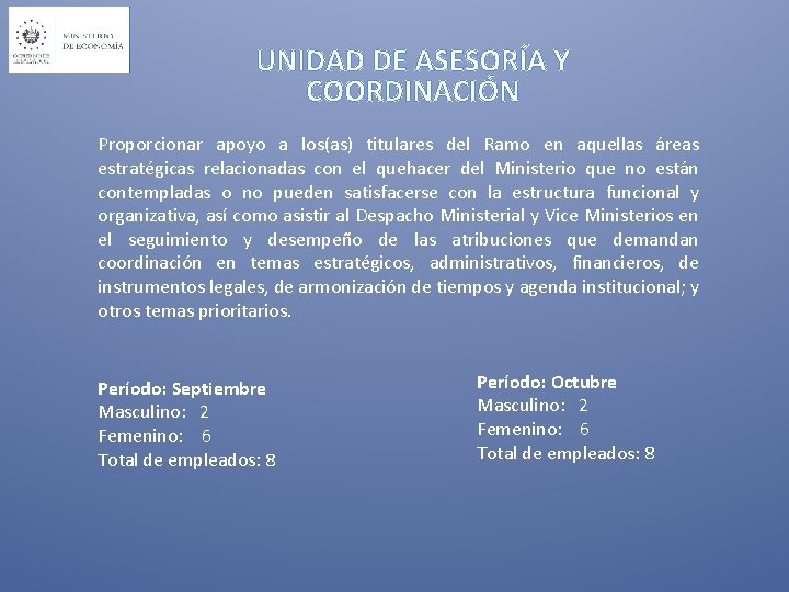 UNIDAD DE ASESORÍA Y COORDINACIÓN Proporcionar apoyo a los(as) titulares del Ramo en aquellas