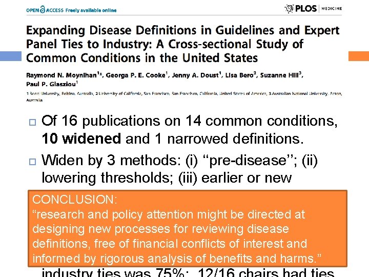 Of 16 publications on 14 common conditions, 10 widened and 1 narrowed definitions. Widen