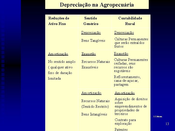 Depreciação na Agropecuária Reduções de Ativo Fixo Amortização No sentido amplo ( qualquer ativo