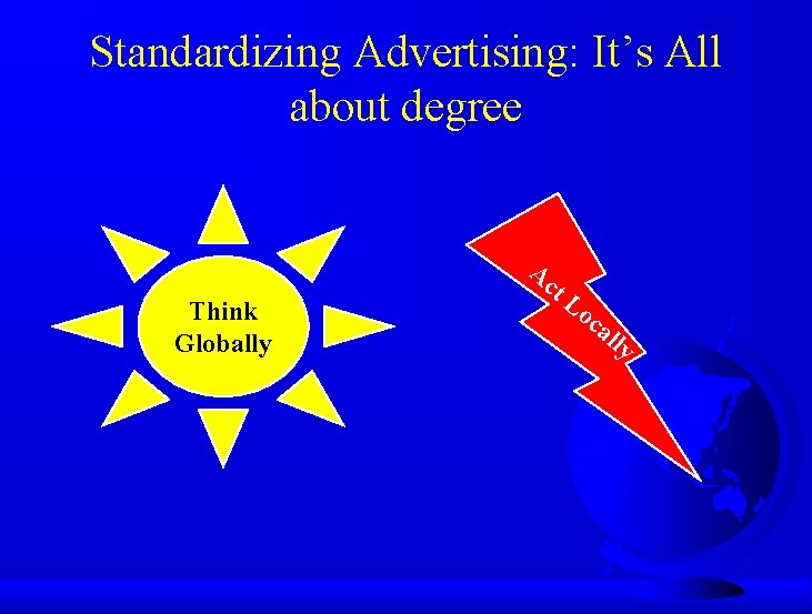 Standardizing Advertising: It’s All about degree Ac Think Globally t. L oc al ly