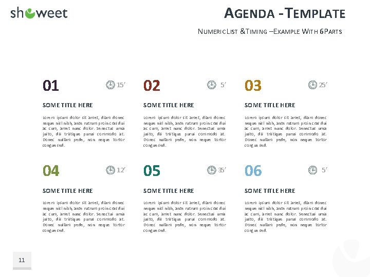 AGENDA - TEMPLATE NUMERIC LIST &TIMING – EXAMPLE WITH 6 PARTS 01 11 15’