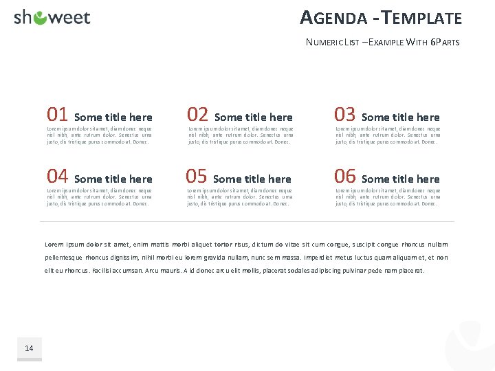 AGENDA - TEMPLATE NUMERIC LIST – EXAMPLE WITH 6 PARTS 01 Some title here