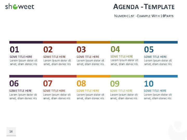 AGENDA - TEMPLATE NUMERIC LIST - EXAMPLE WITH 10 PARTS 01 02 03 04